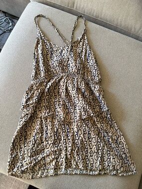 My Story Beige/purple and navy blue Printed Tiered Mini Dress